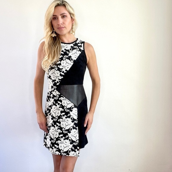 Tibi Black and White Lace and Faux Leather Dress - Picture 2 of 13